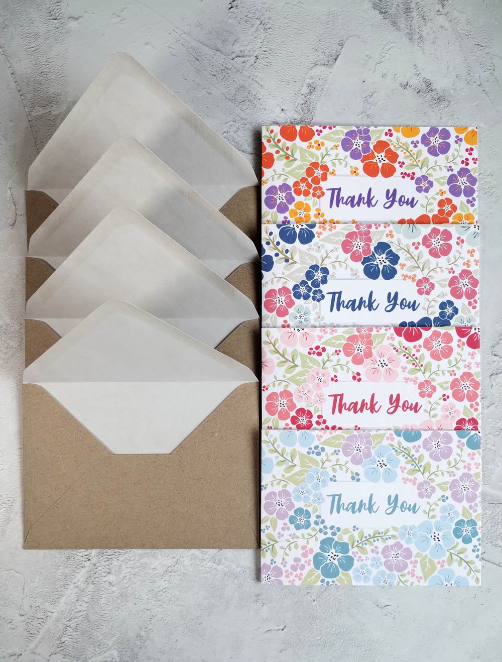 4 Pack of floral thank you cards with recycled envelopes - Pack 1