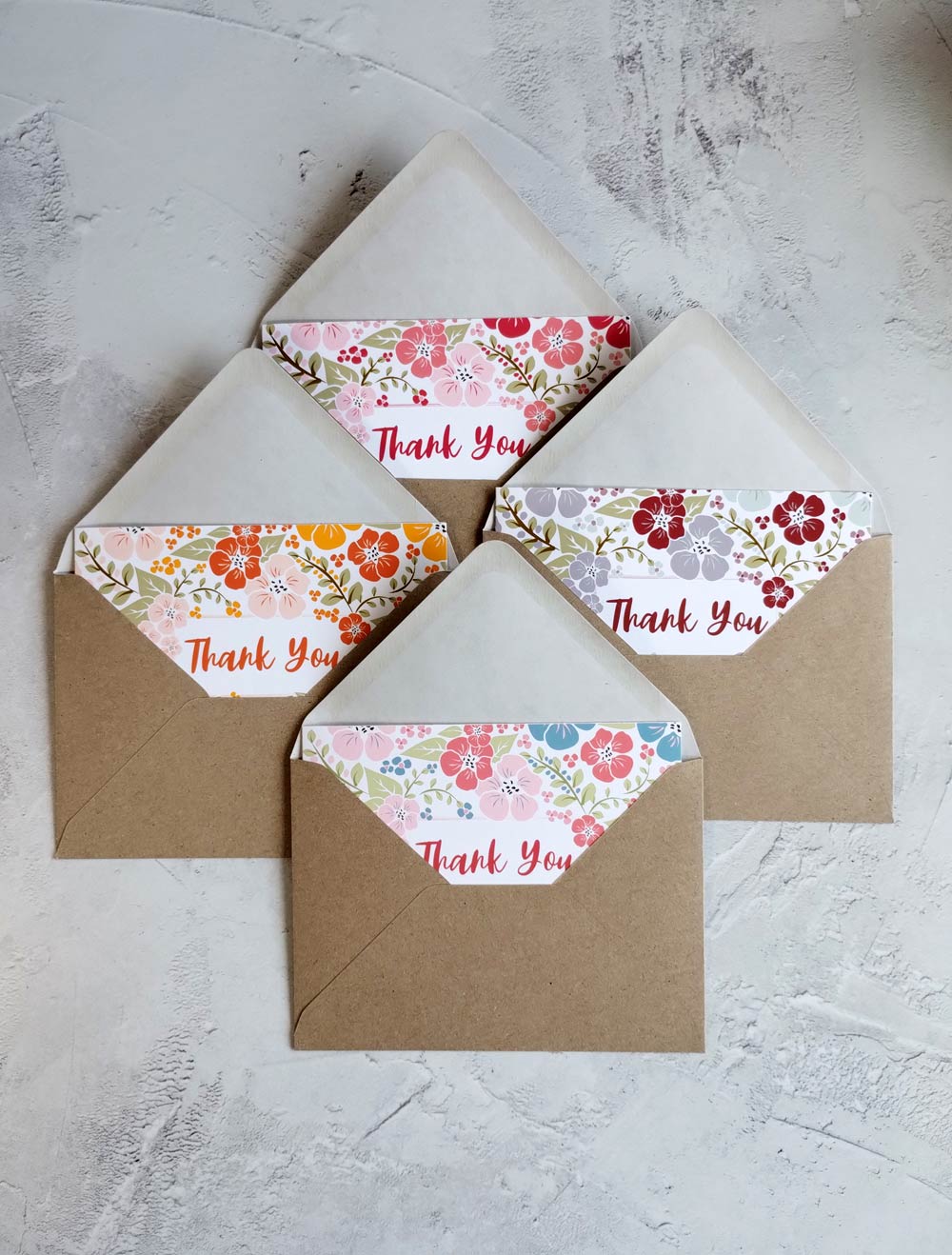 4 Pack of floral thank you cards with recycled envelopes - Pack 2