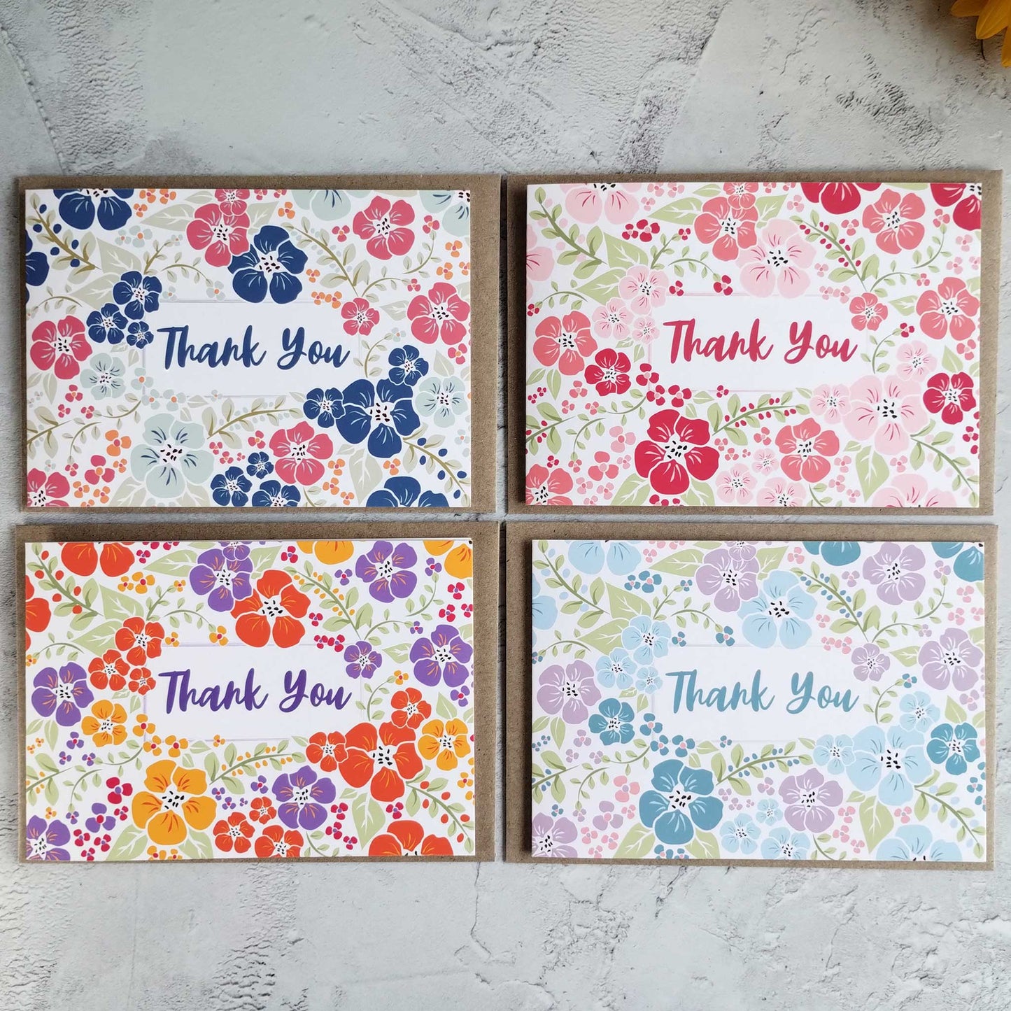 4 Pack of floral thank you cards - Pack 1