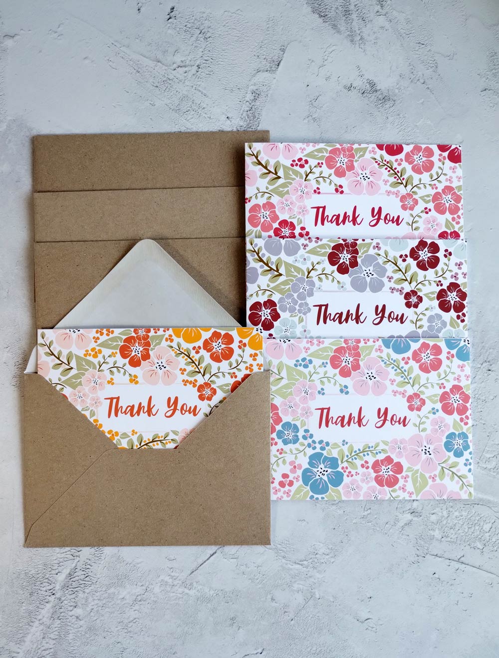 4 Pack of floral thank you cards with recycled envelopes - Pack 2