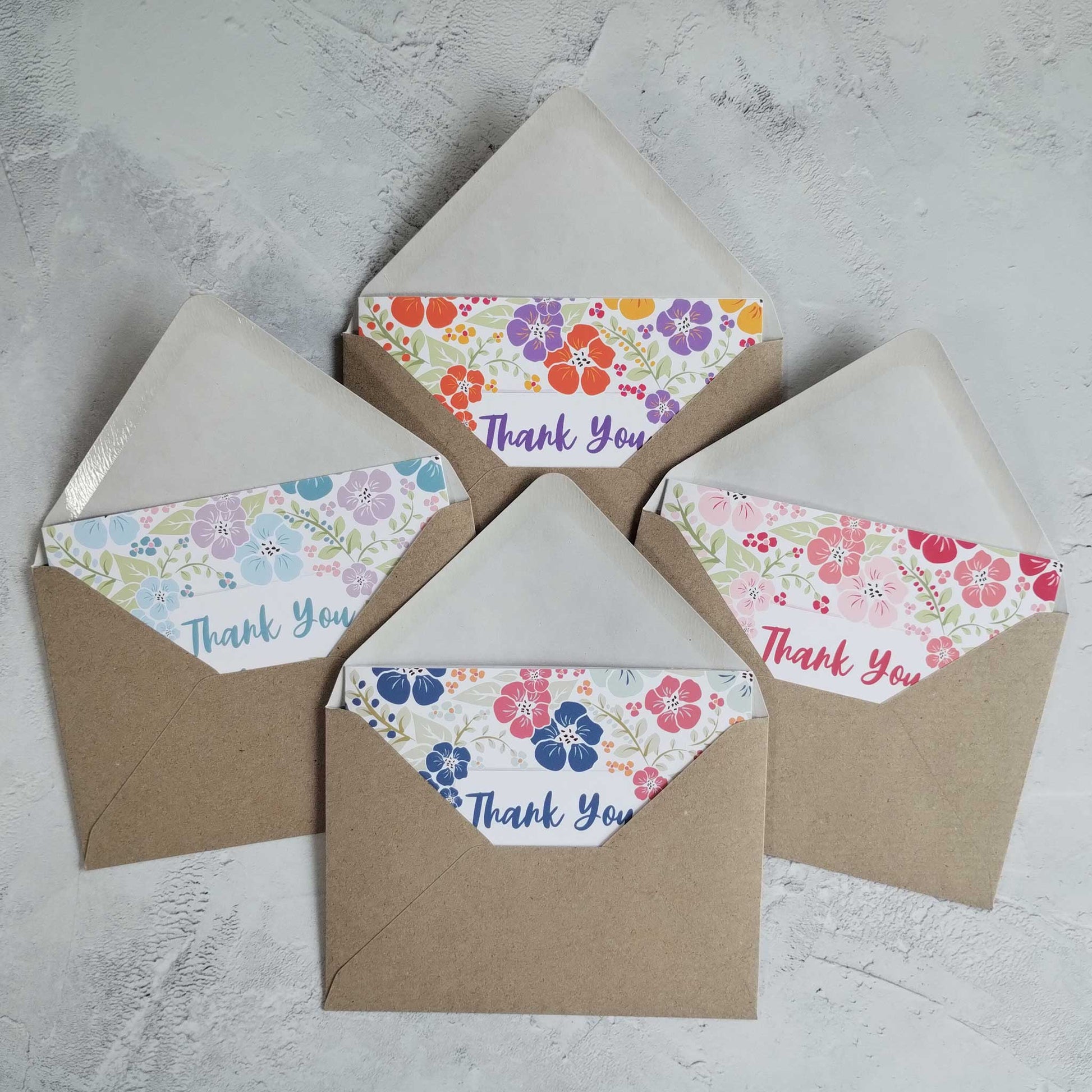 4 Pack of floral thank you cards with recycled envelopes - Pack 1