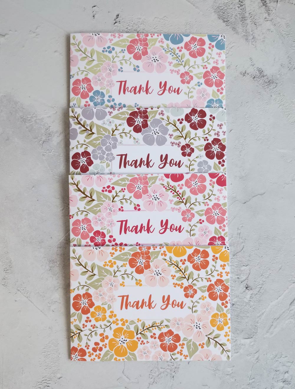 4 Pack of floral thank you cards with recycled envelopes - Pack 2