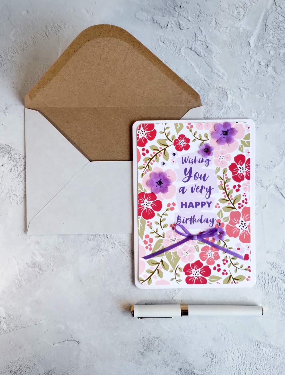 Personalised New Blossoms Lilac Birthday Card