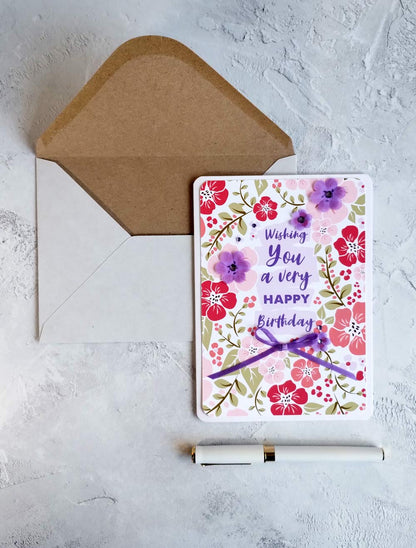 Personalised New Blossoms Lilac Birthday Card