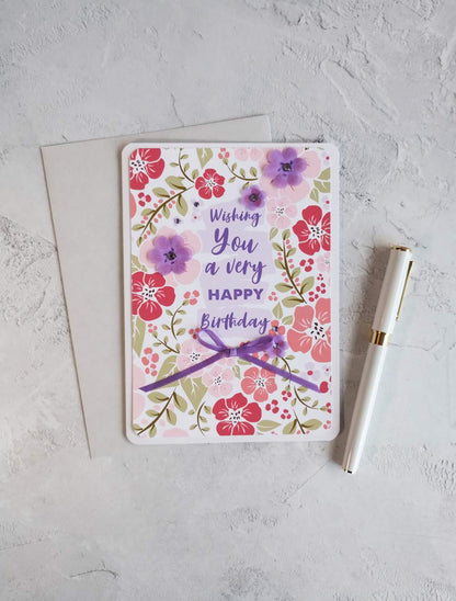 Personalised New Blossoms Lilac Birthday Card