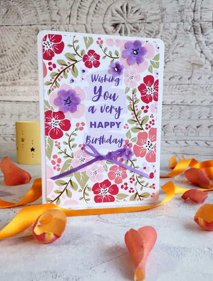 Personalised New Blossoms Lilac Birthday Card