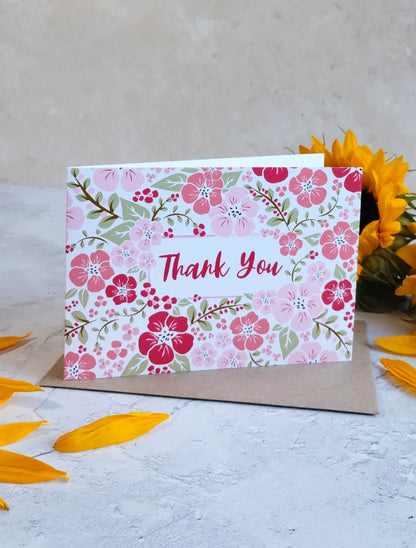 4 Pack of floral thank you cards with recycled envelopes - Pack 2