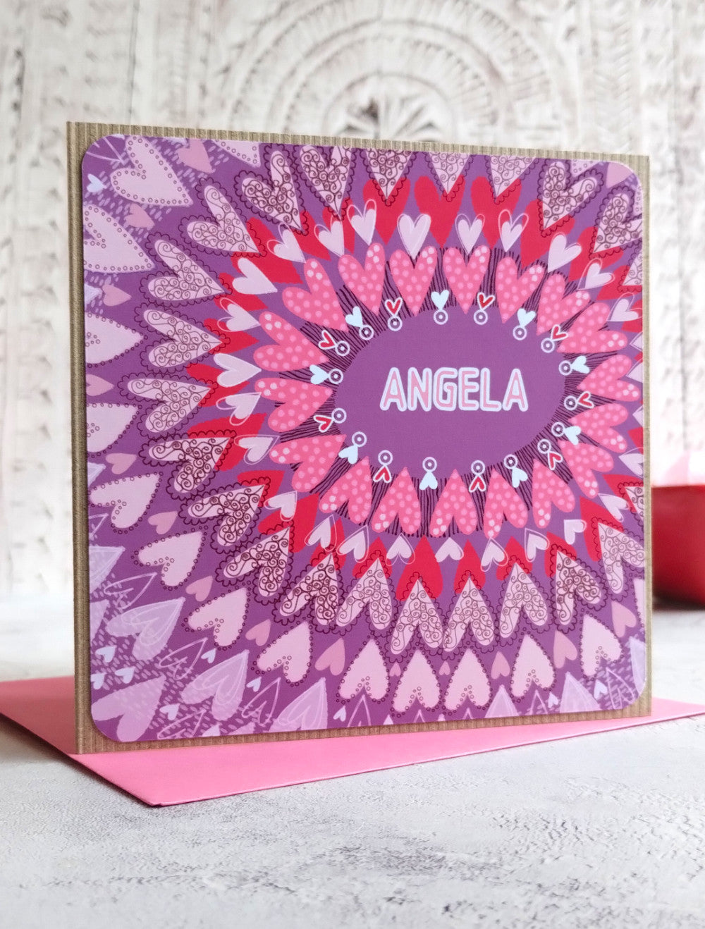 Lavender Love personalised heart pattern greeting card