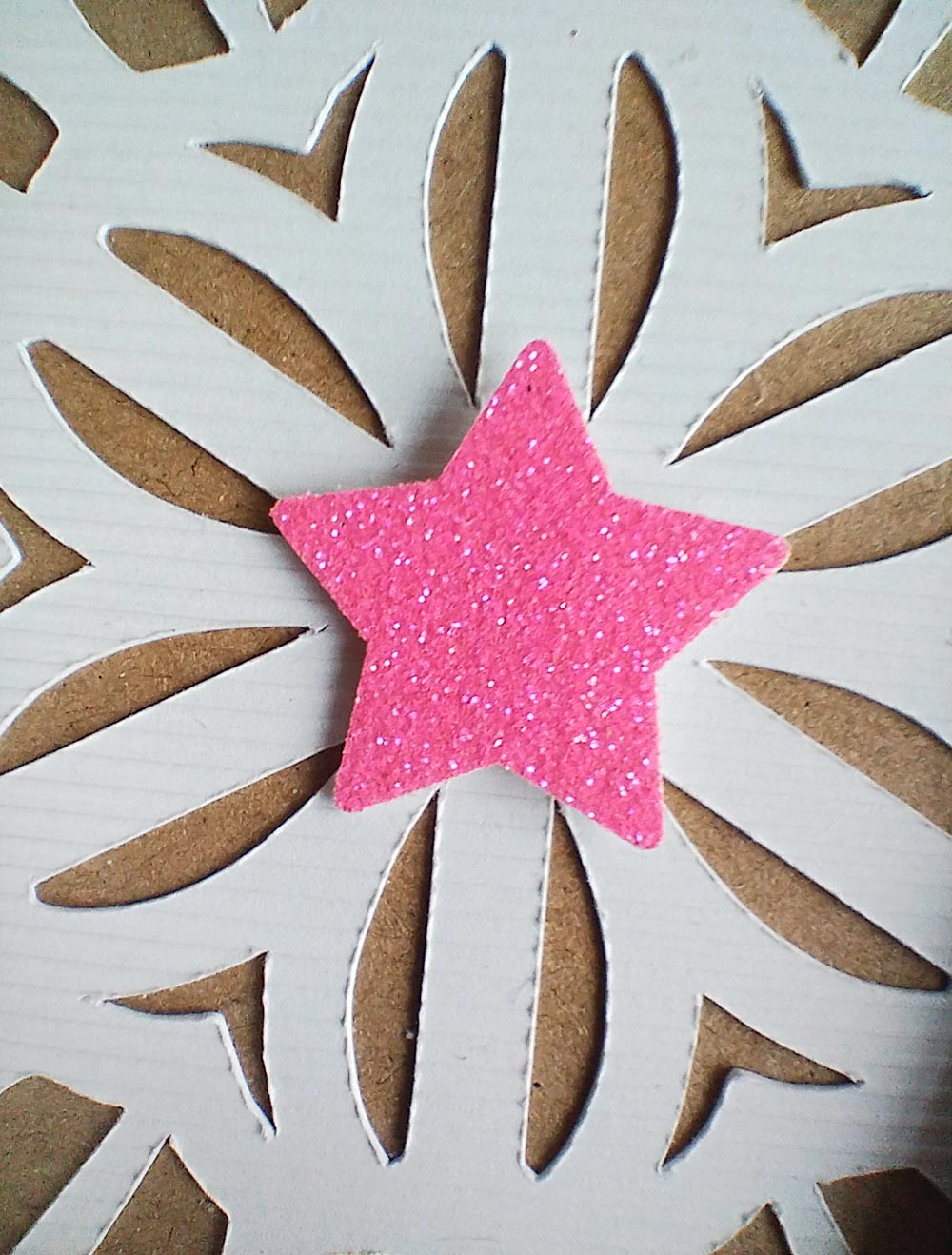 Pink Glitter Star Christmas Greeting Card