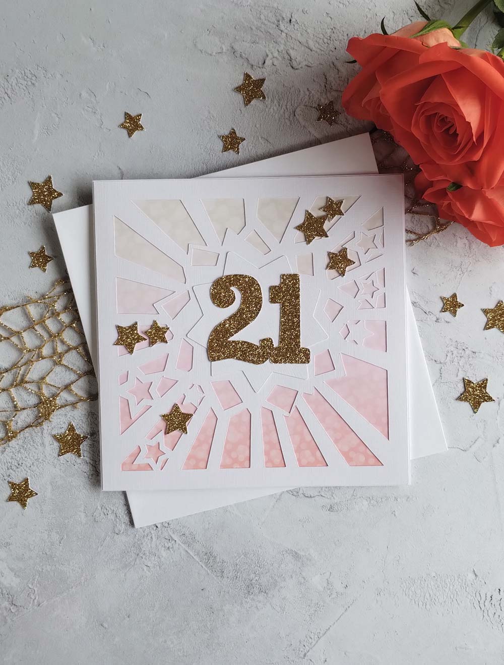 Sparkles coral milestone birthday greeting card