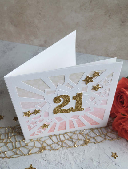 Sparkles coral milestone birthday greeting card