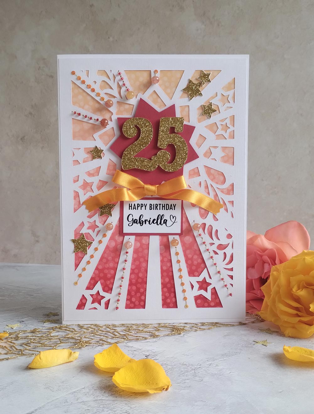 Personalised Starburst Hand sewn Milestone Rhubarb  Birthday Card