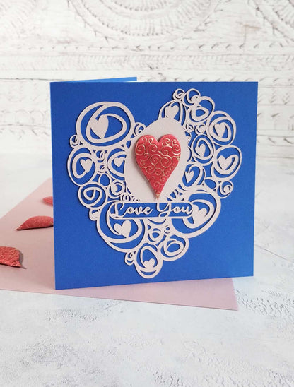 Twirly Heart Greeting Card - Pink/Blue