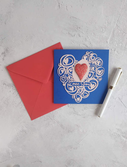 Twirly Heart Greeting Card - Pink/Blue