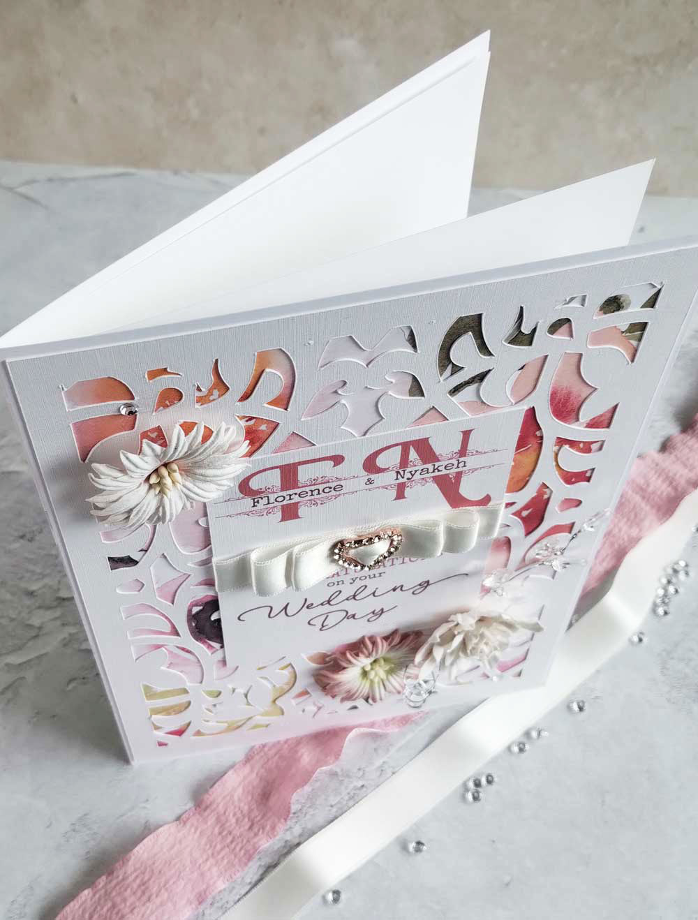 Peach wedding handmade boxed greeting card