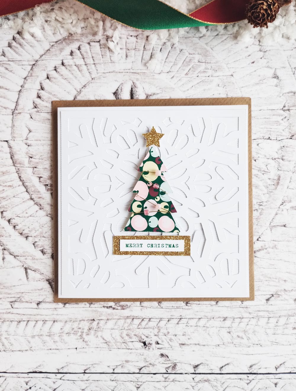 Wired beaded handmade Christmas Tree Card with recycled Kraft envelope