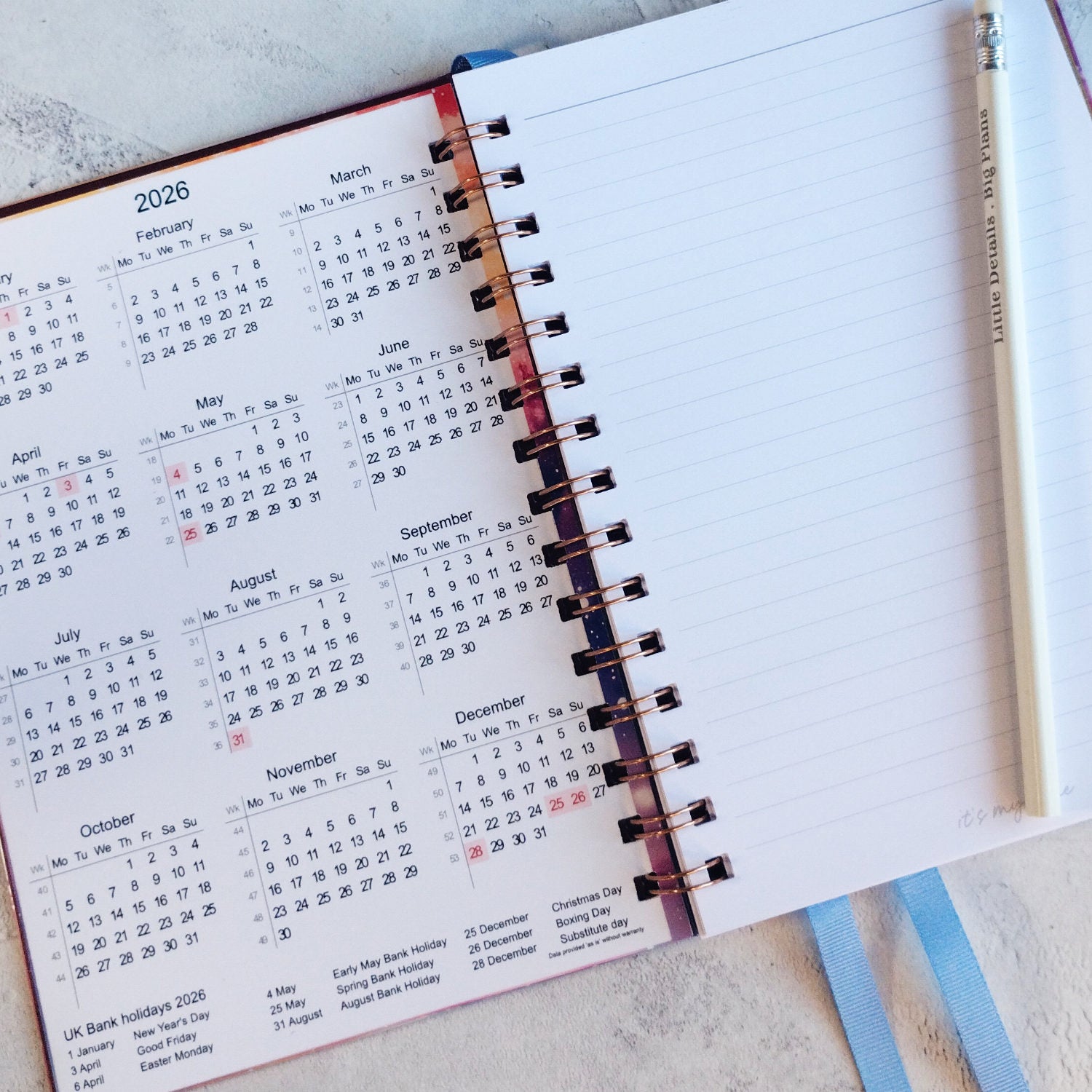 My Dream Space lined notebook calendar page