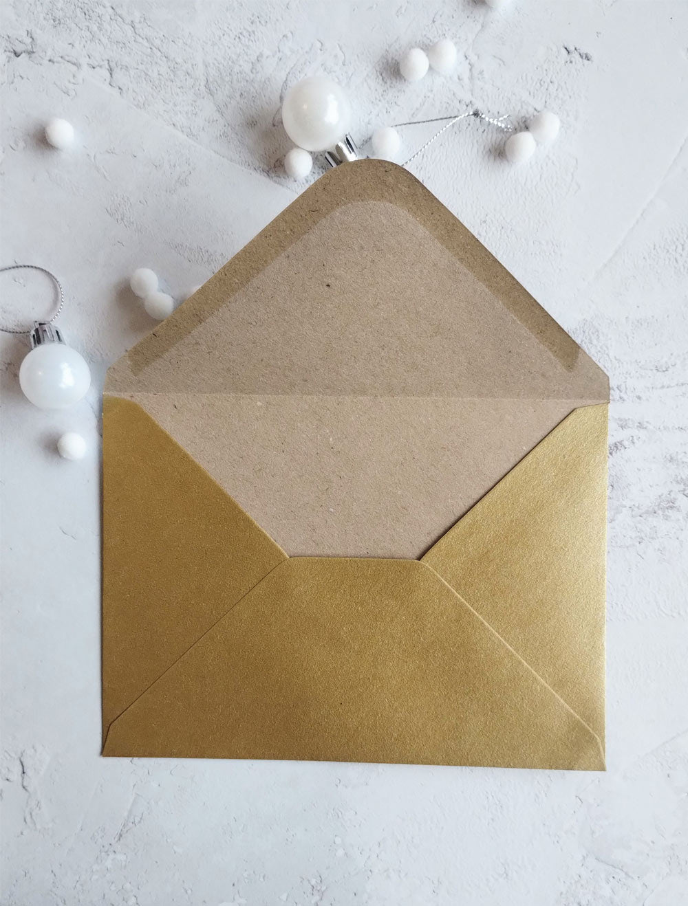 Recycled gold envelope for Dotty Christmas Card