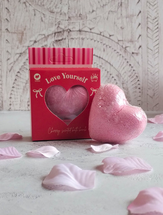 Love Yourself Heart-Shaped Cherry Bath Bomb