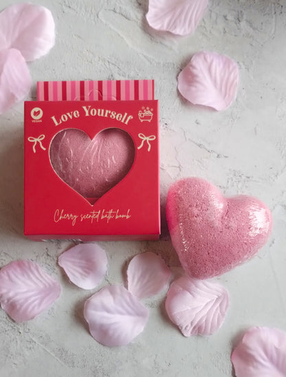 Love Yourself Heart-Shaped Cherry Bath Bomb