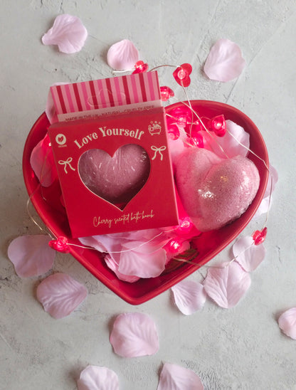 Love Yourself Heart-Shaped Cherry Bath Bomb