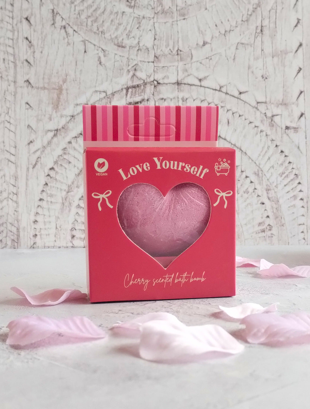 Love Yourself Heart-Shaped Cherry Bath Bomb