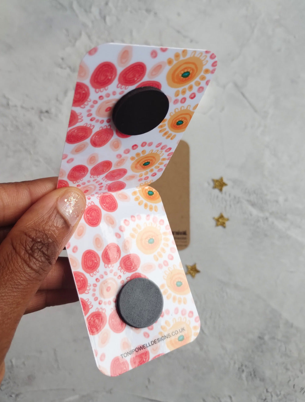 Unfolded Summa Carnival Magnetic bookmark with bright colourful pattern design.