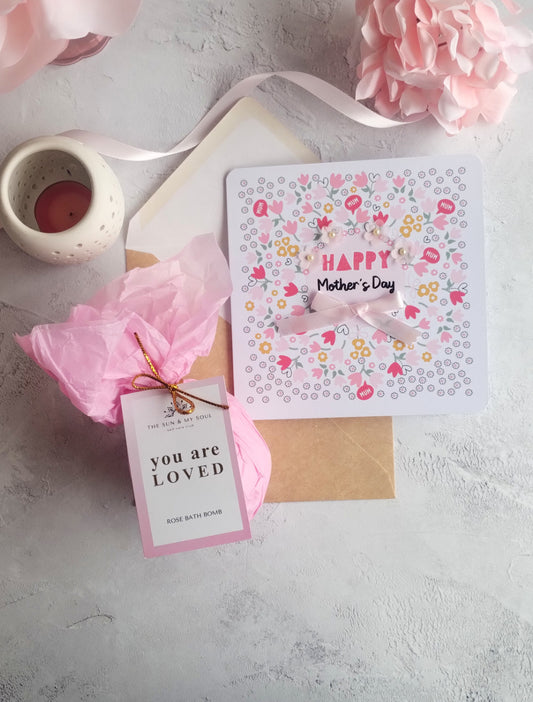 Mum Blooms Mother's Day Card & Luxury Rose Bath Bomb