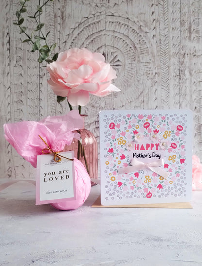 Mum Blooms Mother's Day Card & Luxury Rose Bath Bomb