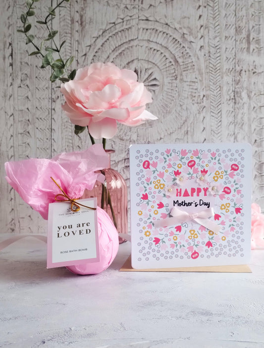 Mum Blooms Mother's Day Card & Luxury Rose Bath Bomb