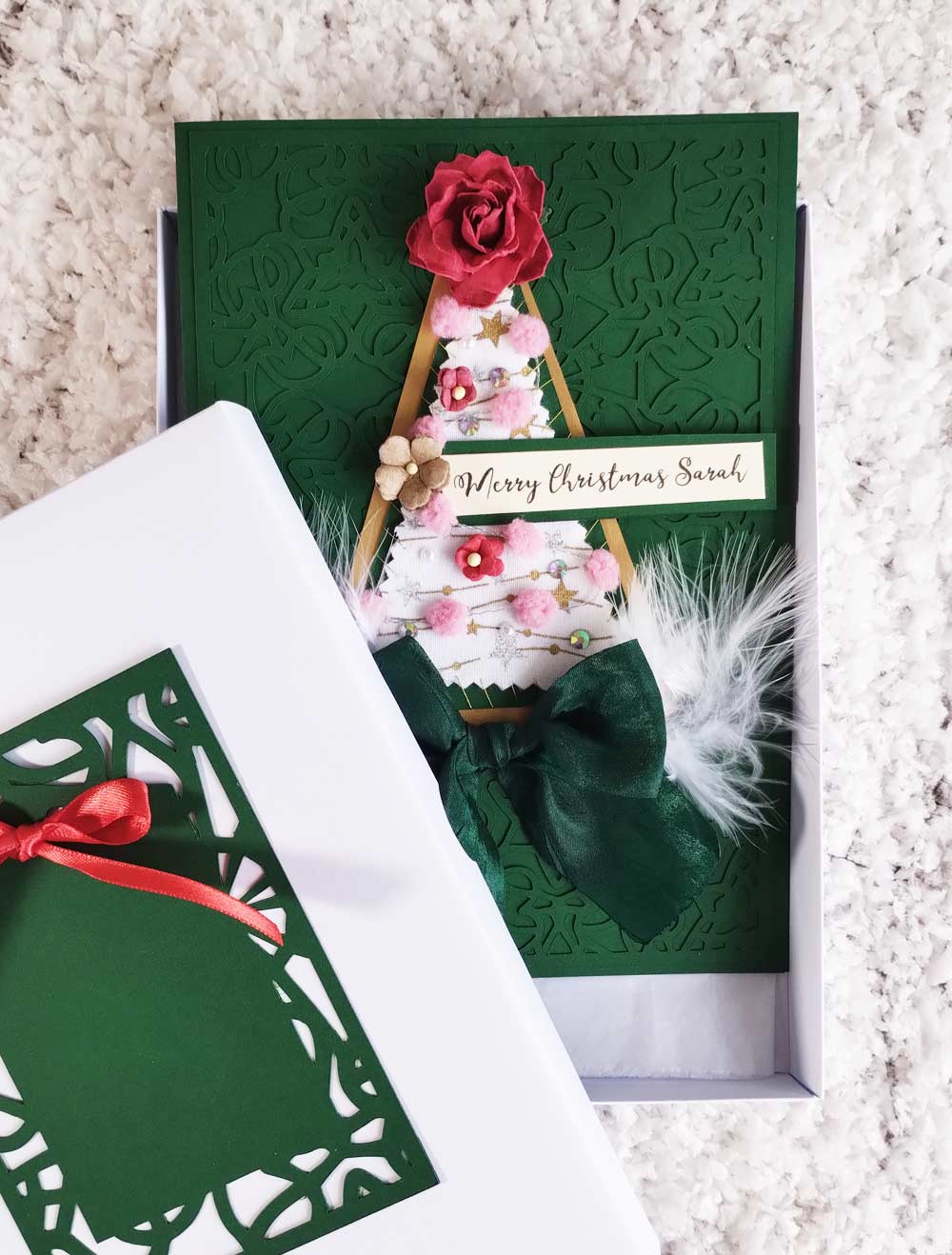 A5 Luxury Personalised Pine Fabric Christmas Tree Card with Gift Box