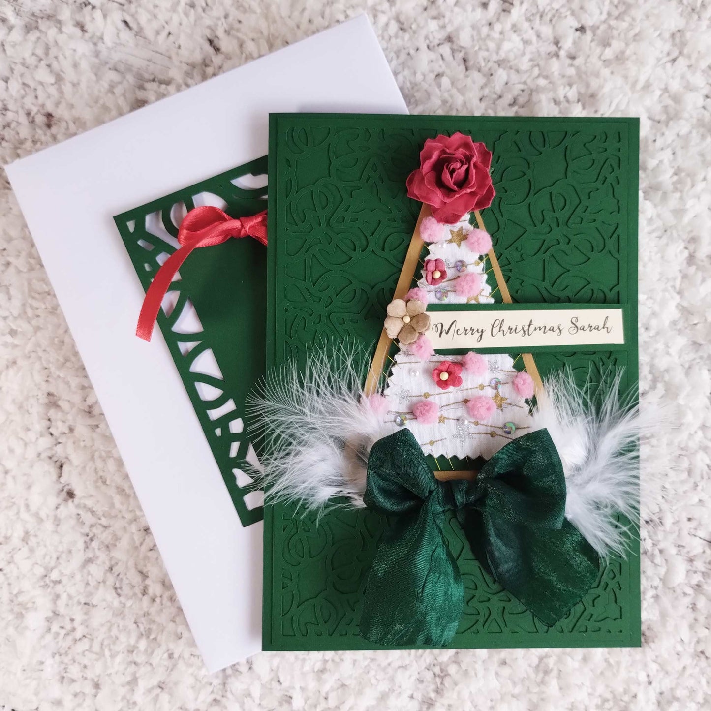 Luxury boxed handmade green Christmas card