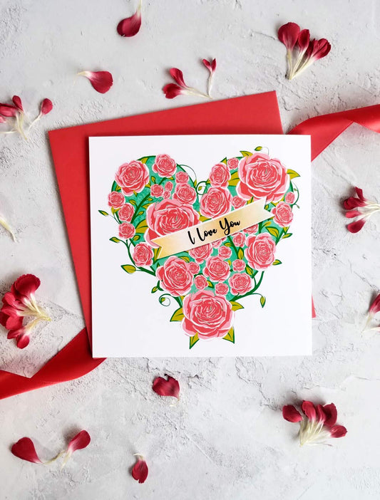 Rose Vine Teal Valentine's Day Greeting card