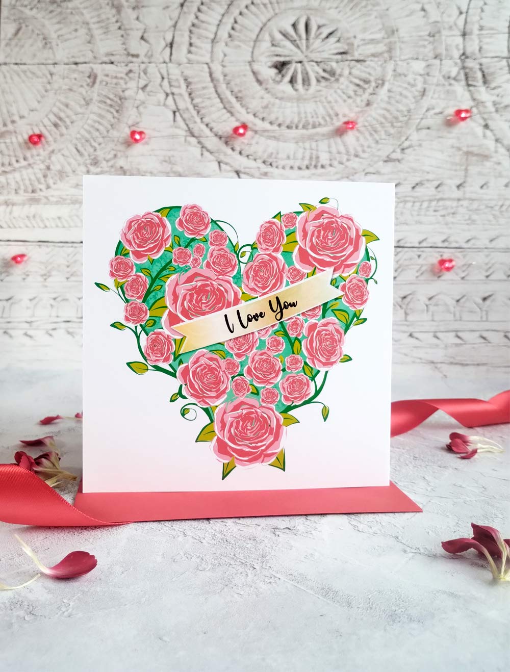 Rose Vine Teal Valentine's Day Greeting card