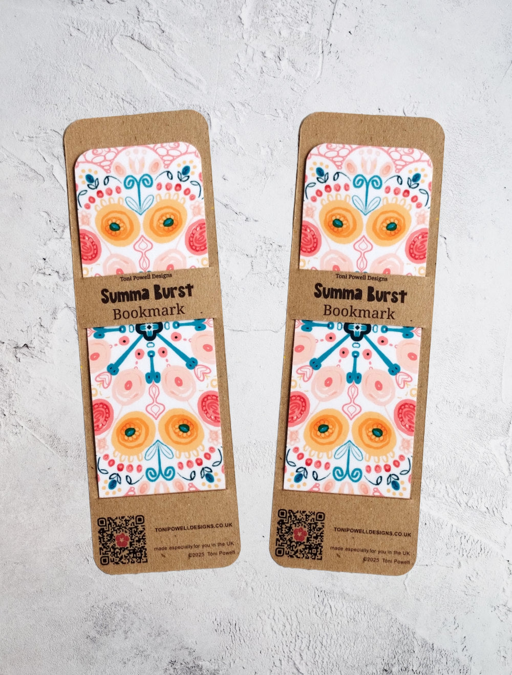 Summa Burst classic/plain set of two bookmarks in packaging on a textured white background