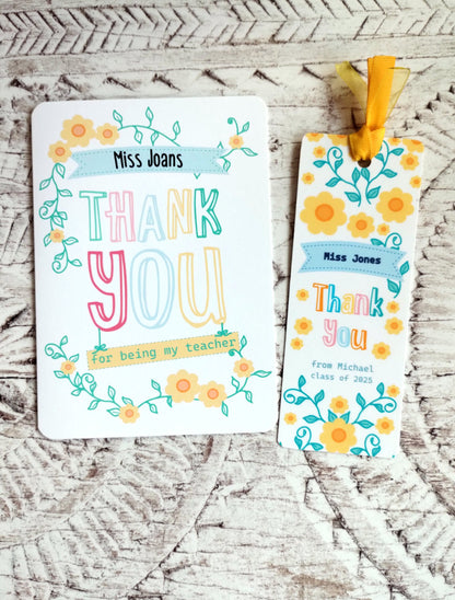 Personalised Thank You for Being My Teacher Greeting Card & Bookmark